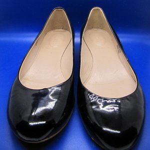 J. Crew Janey Black Patent Leather Flats with 0.5 inch gold heel 10 Italy EUC